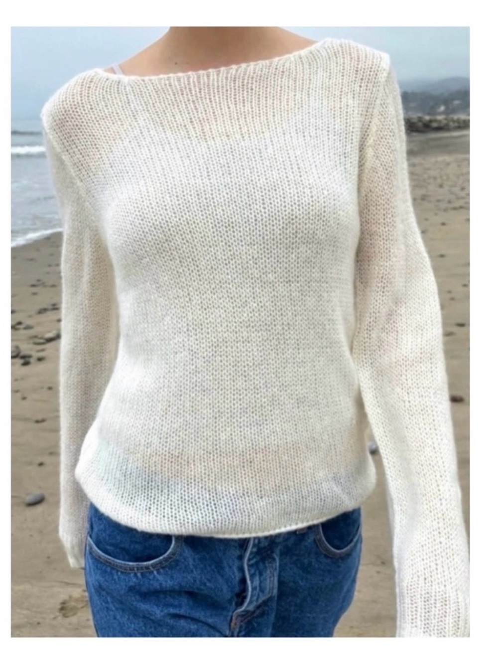 John Galt Brandy Melville Colette Boat Neck Open Knit Sweater